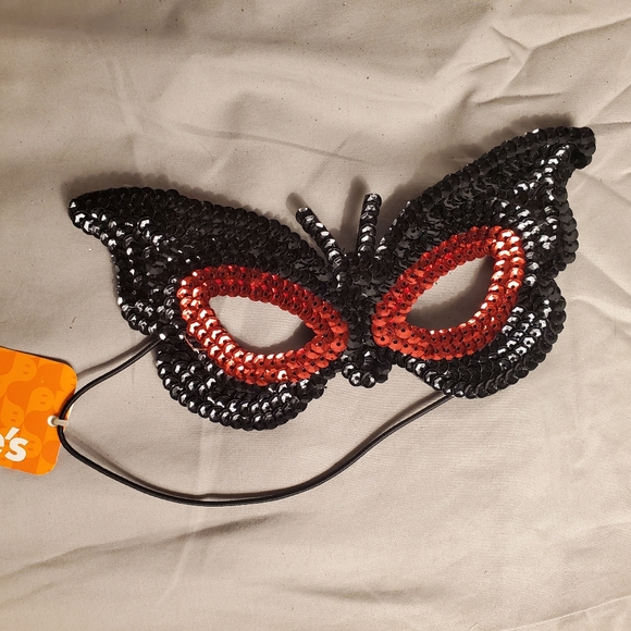 Fancy Halloween Costume Face Masks Set of 2 New Butterfly & Bird Black Sequin - Picture 4 of 5